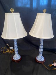 Pair Of Blue & White Table Lamps B
