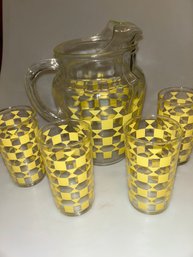 LIBBEY 1957 Personality Series BLITHE Yellow 4 TUMBLERS & PItcher