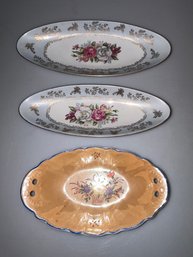 Set Of 3 Vintage Porcelain Oval Dishes