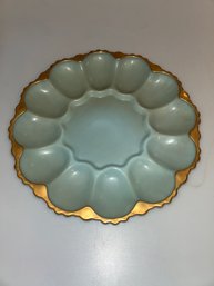 Vintage Anchor Hocking Fire King Delphite Blue Milk Glass Deviled Egg Plate MCM