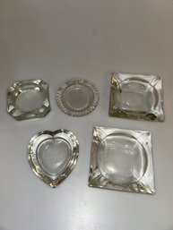 Set Of 5 Clear Glass Ashtrays