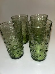 Set Of 4 Avocado Green Tumblers Bubble Crater Textured Glass