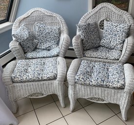 Pair Of Wicker Chairs & Foot Stools