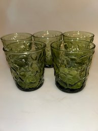 Vintage Anchor Hocking Milano Green Textured Glasses Set Four MCM Retro