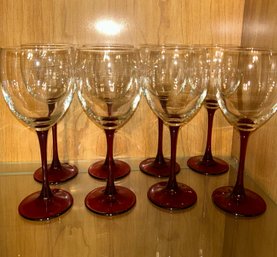 Set Of 8 Red Stem Wine Glasses