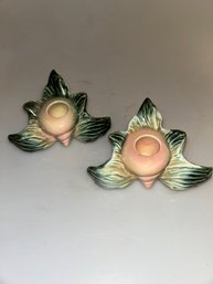 Vintage Hull Ebb Tide Seashell Ceramic Candle Stick Holder Set Of 2