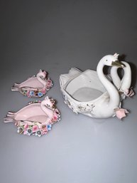 Set Of 3 Vintage Swan Trinket Holders