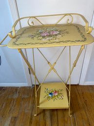 ANTIQUE VINTAGE TOLEWARE PAINTED METAL FOLD-UP WASH STAND - SERVING TABLE - BAR