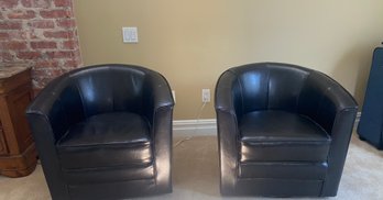 Pair Of Leather Swivel Chairs, Espresso