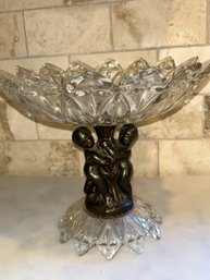 Vintage Brass & Crystal Footed Cherub Bowl