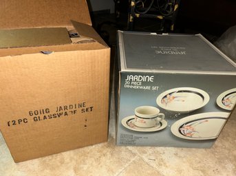 NIB Jardine Dinnerware Set & Glassware