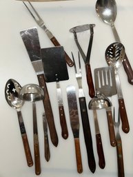 Lot Of Vintage Wooden Handled Kitchen Utensils