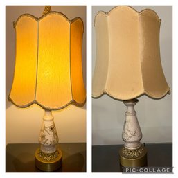 Pair Of Vintage Painted Porcelain Lamps