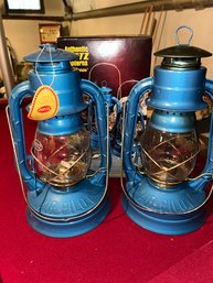 Pair Of Blue Dietz Lanterns