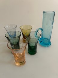 Vintage Colored Glass Shot Glass Set