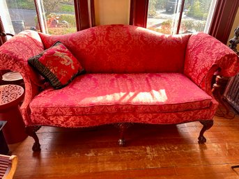 Antique Chippendale Settee Sofa Red Velvet