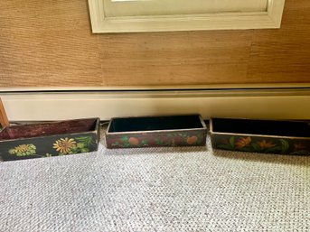 Lot Of 3 Painted Wooden Flower Boxes