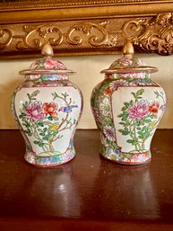 Pair Of Floral Chinese Temple Jars