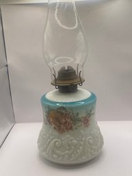Floral Milk Glass Oil Lamp