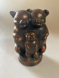 Vintage Piggy Bank Metal Copper Finish The Three Little Pigs