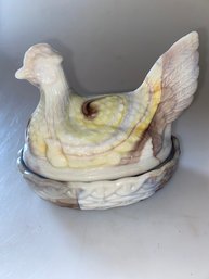Vintage Slag Glass Hen On Nest Covered Dish By L E Smith
