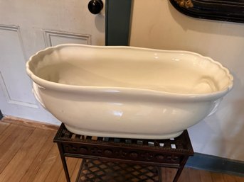 Large Italian White Ceramic Serving Bowl With Lions Heads