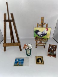 Dollhouse Wood Art Easels, Paintings, Supplies