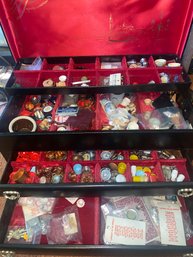 Case Filled With Dollhouse Plates, Cups, Bakeware, Utensils