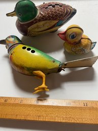 Trio Of Tin Toy Ducks Birds