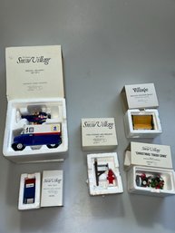 Dept 56 Snow Village Mail Car, Mail Box, Bench, Trash Cans, Hydrant