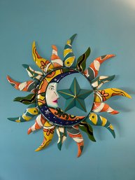 Multi Colored Metal Indoor Outdoor Sun And Moon Wall Decor