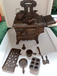 Small Crescent Cast Iron Stove & Cookware