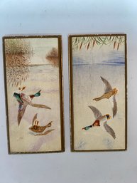Miniature Oil Paintings Wild Ducks In Flight, Wild Ducks Landing