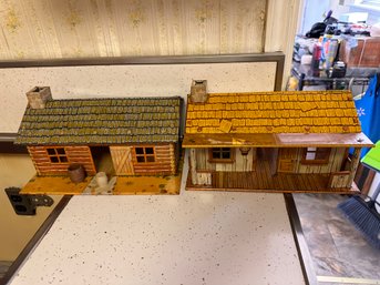 Vintage Marx Roy Rogers Bar-m Ranch Log Cabin And Fort Dearborn Log Cabin. Tin