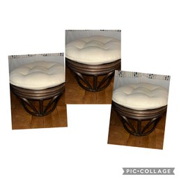 Set Of 3 Rattan Foot Stools