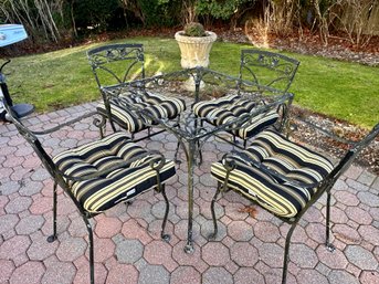 5 Piece Wrought Iron Set With Cushions **missing Glass Table Top**