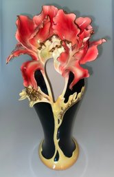 Franz Collection Striking Vermillion Peony Vase