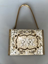 1940s - 50s Enamel & Brass Cosmetic Compact Purse