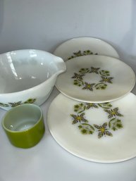 Vintage Anchor Hocking Fire-King Green Meadow Plates, Bowl