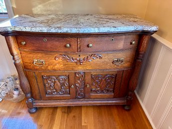 Antique Carved Oak Marble Top Server