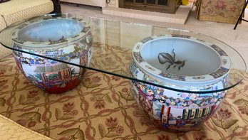Pair Of Large Japanese Pots With Glass Top