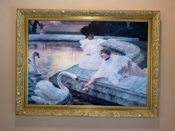 Feeding The Swans Framed Painting