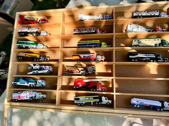 Lot Of 19 Matchbox / Lesney Trucks In Wooden Case With Plexiglass Cover