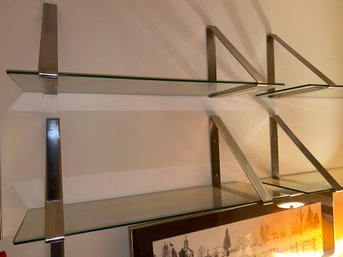 Lot Of 10 Glass & Chrome Wall Shelves