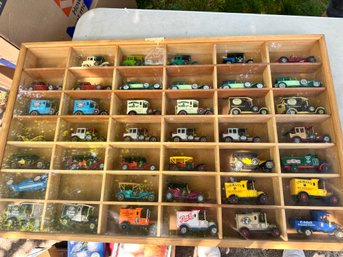 Lot Of 40 Matchbox / Lesney Cars In Wooden Case With Plexiglass Cover (Pepsi--cola, Colmans Mustard..)