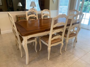 Antique White & Pine Top Dining Table & 6 Chairs