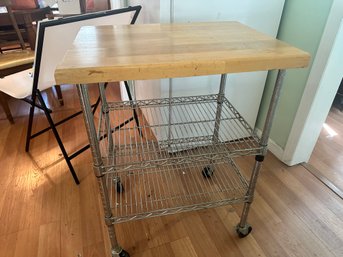 Wire Serving Cart With Wooden Top