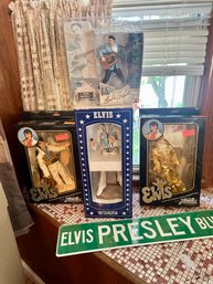 Lot Of Elvis Collectibles -NIB  3 Elvis Dolls, Metal Elvis Sign