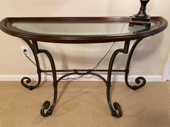Wrought Iron & Wood 1/2 Moon Console Table