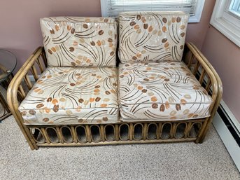 Midcentury Modern Rattan Love Seat, With Side Table